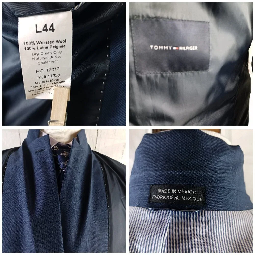 Tommy Hilfiger 44L Wool 2 Button Blue Birdseye Suit Blazer Jacket